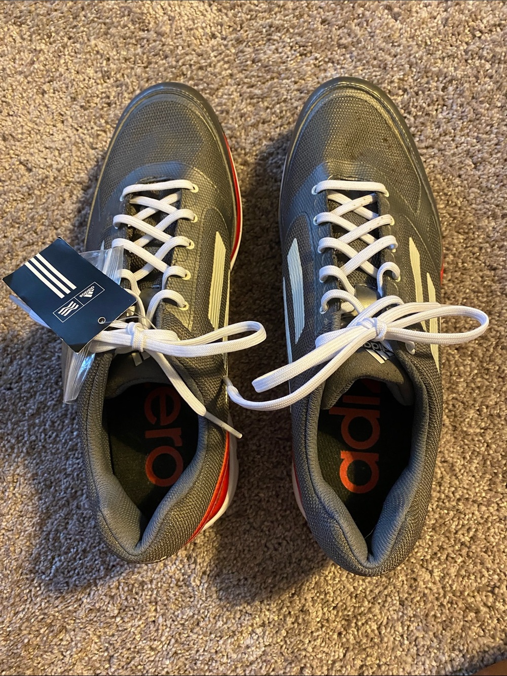 adidas Men’s Gray golf Shoes with White Laces and Red Accents